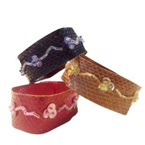 B959 Faux Snakeskin Sequin Beaded Thin Hook Loop Bracelet (CHOICE)